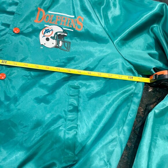 VINTAGE 80’ RETRO BOMBER SATIN JACKET NFL MIAMI DOLPHINS  TEAL/ORANGE SIZE L - Picture 11 of 16